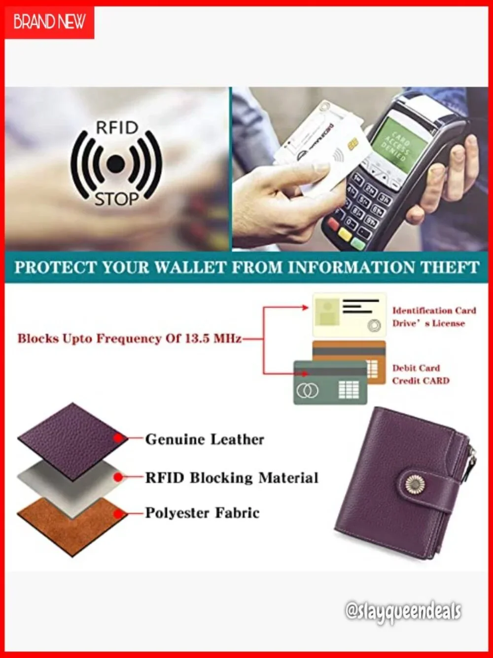 Leather Bifold RFID Blocking Compact Women's Wallet with 16 Card Slots
